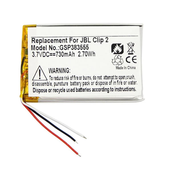 (image for) Replacement GSP383555 Battery for JBL Clip 2 JBLCLIP2BLKAM JBLCLIP2BLUAM JBLCLIP2GRNAM Portable Bluetooth Speaker 3.7V 730mAh