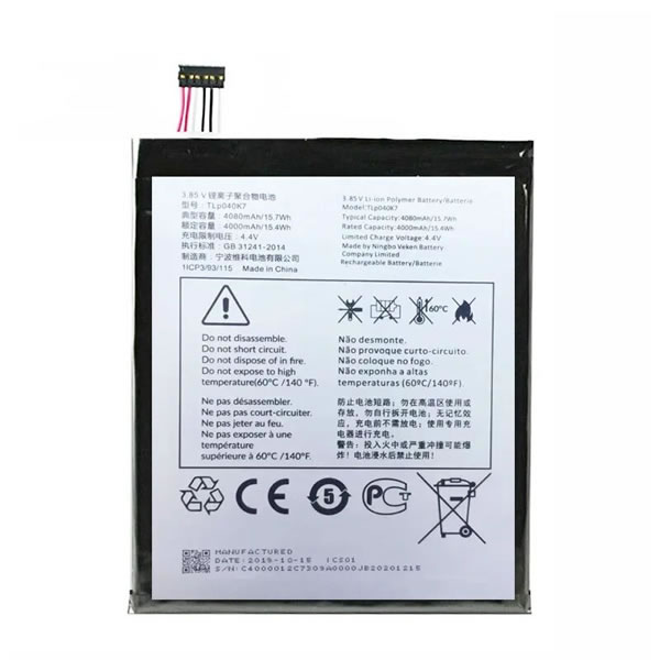 (image for) Replacement TLp040J1 Battery for Asus TLp040K7 T-Mobile Alcatel 3T 8 9027W A30 Tablet 4G LTE 9024W 3.85V 4000mAh