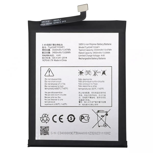 (image for) Replacement TLp034F1 TLp034F7 Battery for TCL T-Mobile Revvl 4 5007W AL5007W 5007Z 3500mAh