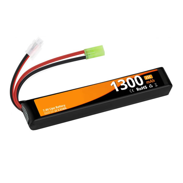 (image for) Replacement 1300mAh 7.4V 2S Airsoft Battery LiPo 25C Hobby Battery Mini Tamiya JST XH Connector Plug Gun Rifle M4 AK47 MP5K M60 G36