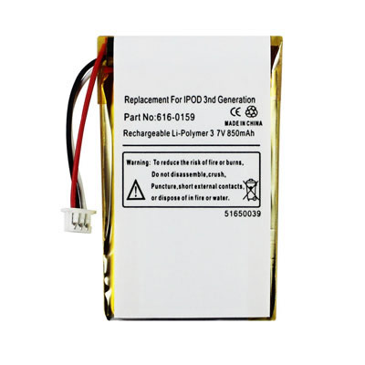 3.7V 850mAh Replacement Battery for Apple iPod 3rd Gen 616-0159 E225846 A1040 - Click Image to Close