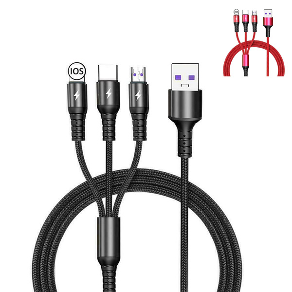 (image for) Replacement 3 in 1 Multi USB Fast Charger Charging Cable Cord For Type C Android Micro iPhone